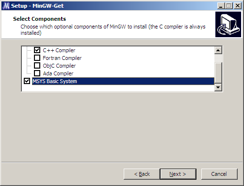 mingw-get-inst による MinGW セットアップ(2) - MSYS を利用する場合